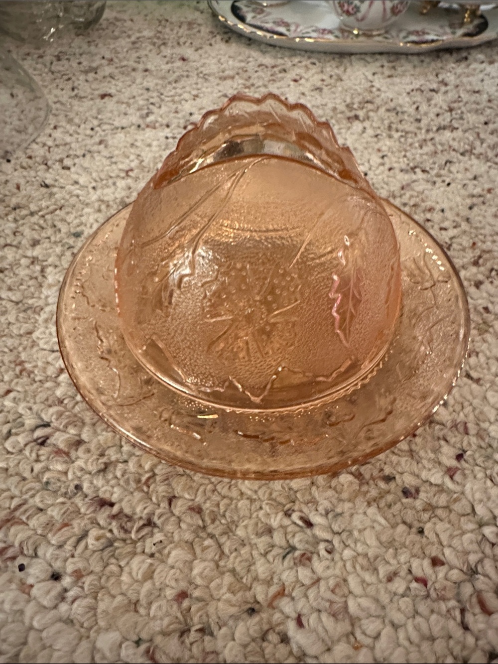 Vintage Pink Depression Glass Covered Butter Dish